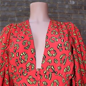 Pitaya Red and Yellow Patterned Blouse